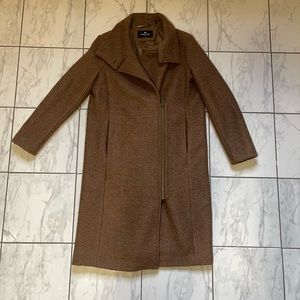 Andrew Marc NY Geller Asymmetrical Boucle Textured Long Brown Wool Coat Women M